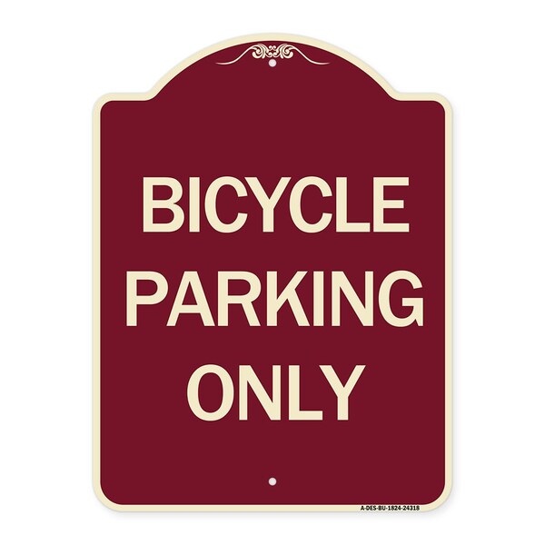 Designer Series Bicycle Parking Only, Burgundy Heavy-Gauge Aluminum Sign, 24" x 18", BU-1824-24318